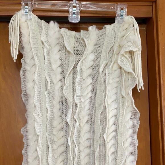 Cashmere Wool Rex Rabbit Fur 72” Scarf Fringe Pristine Condition Made in Spain - Picture 8 of 11